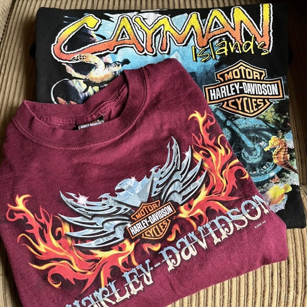 Lot Of 2 Men's or Womens  Harley Davison T-Shirts ￼size L Preowned
